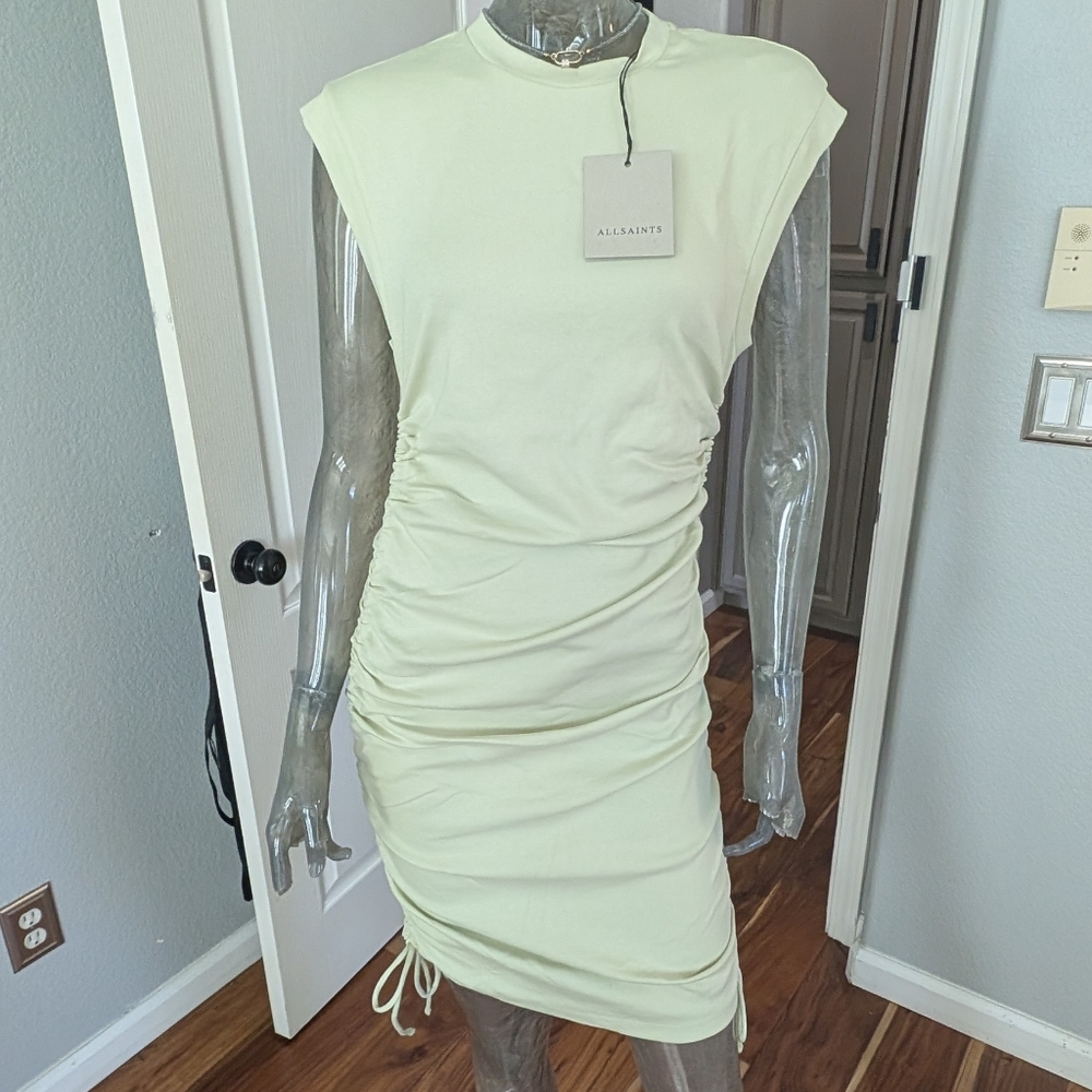 All Saints Jade Green Sonny Ruched Body-Con Cotton Dress Size 8 Nwt ❤️ - Picture 3 of 10